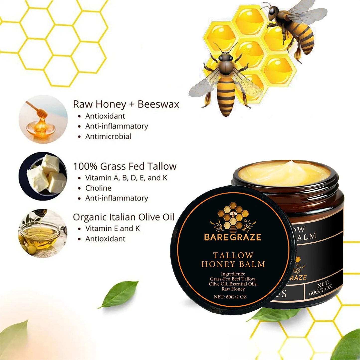 Baregraze Beef Tallow with Honey